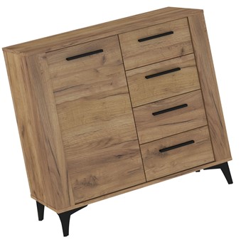 meble MIGES 02 komoda z szufladami drzwiami na nóżkach dąb craft złoty