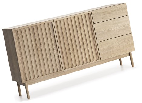 meble SAORI K2D3S duża komoda z szufladami drzwiami lamelami dąb cremona