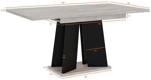 MUFO nowoczesny stół rozkładany do salonu 120/160x90 K350 beton / czarny