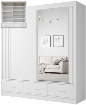 CA21-20 szafa przesuwna z szufladami lustrem lamelami do sypialni biała UBP