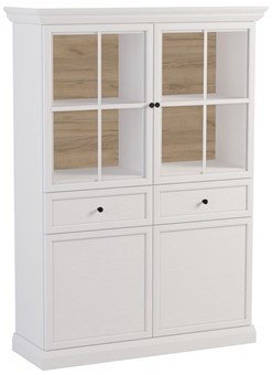 meble LUCCA W4D2S niska witryna do salonu z szufladami biały opal dąb craft