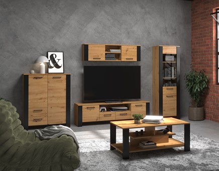 meble DELIS #2 regał szafka RTV wytryna półka stolik kawowy dąb artisan cza