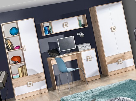 meble NICO #3 meblościanka regał biurko półka wisząca szafa dąb biały dąb