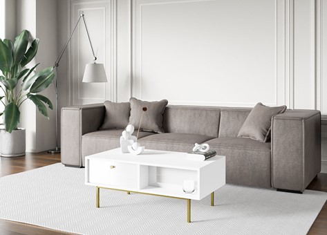 FLOW ława nowoczesny stolik kawowy z szufladą do salonu biały biały połysk