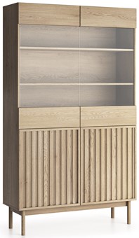 meble SAORI W2D nowoczesna witryna do salonu z lamelami na nóżkach cremona