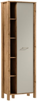 meble INDYGO R1D wąski regał z półkami drzwiami zamknięty dąb wotan beż