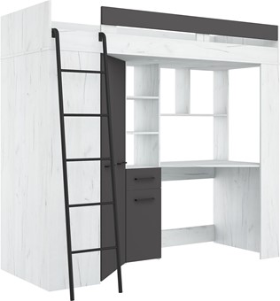 Łóżko piętrowe z biurkiem szafą narożną antresola FLO L craft biały grafit