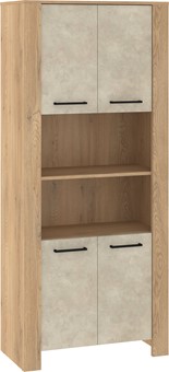 meble DELIS 09 wysoki regał z drzwiami półkami dąb cremona granada migdał