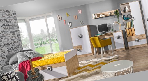 meble NICO #5 młodzieżowe łóżko regał biurko komoda półka wisząca biały pop