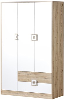 meble NICO 03 duża szafa trzydrzwiowa z szufladami młodzieżowa dąb biały dą