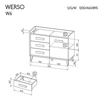 meble WERSO 06 nowoczesna duża komoda z szufladami drzwiami na nóżkach 120