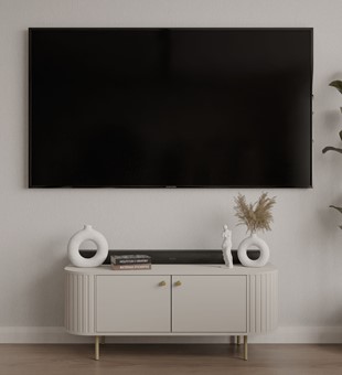 meble OVALIO 302 komoda stolik szafka RTV na nóżkach do salonu beż piaskowy