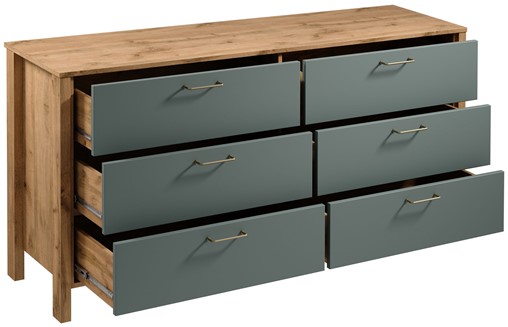 meble INDYGO K6S komoda z szufladami do salonu sypialni dąb wotan zieleń