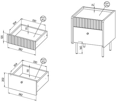 meble PRESTIGO 12 stolik szafka nocna loft ryfle