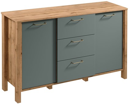 meble INDYGO K2D3S komoda z szufladami drzwiami do salonu dąb wotan zieleń