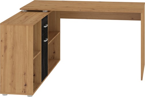 BIT L biurko narożne proste przestawne gamingowe dąb artisan beton czarny