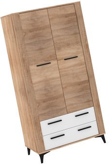 meble MIGES 12 szafa z szufladami drążkiem na nóżkach dąb sonoma biały poł