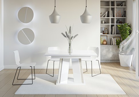 DOHA nowoczesny stół rozkładany do salonu jadalni 120x80 biały połysk beton