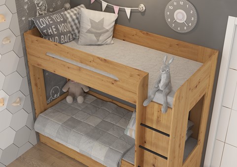 Łóżko piętrowe dziecięce młodzieżowe 2 osobowe 80x200 BLIN dąb artisan