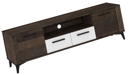 meble MIGES 11 komoda stolik szafka RTV z szufladami dąb grange biały połys