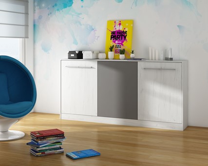 Półkotapczan łóżko chowane składane 90x200 poziome ERGO craft biały grafit