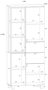 meble GAVES 10 szafka wysoki regał z szufladami drzwiami dąb endgrai czarny
