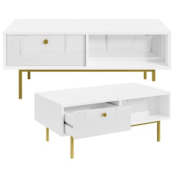 FLOW ława nowoczesny stolik kawowy z szufladą do salonu biały biały połysk