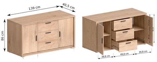 meble GRANDE 02 komoda z szufladami szafką do salonu sypialni dąb cremona