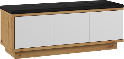 meble BRITA 02 szafka z siedziskiem do przedpokoju dąb artisan biały połysk