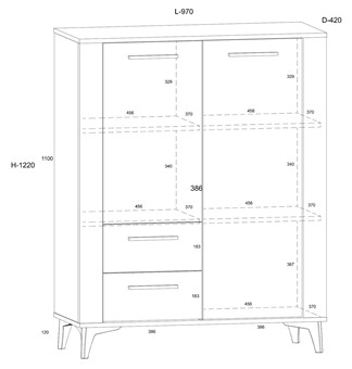 meble MIGES 08 regał z szufladami drzwiami na nóżkach dąb sonoma biały poły