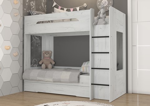 Łóżko piętrowe dziecięce młodzieżowe 2 osobowe 80x200 BLIN dąb craft biały