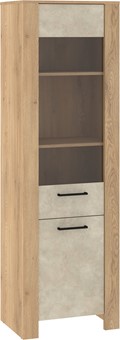 meble DELIS 15 wysoka wąska witryna do salonu dąb cremona granada migdał