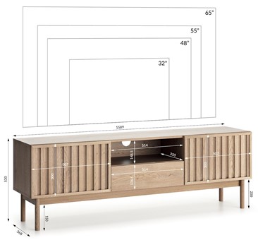 meble SAORI RTV stolik szafka komoda z drzwiami szufladą lamelami cremona