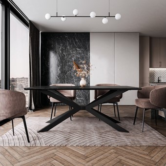 FLORA nowoczesny loftowy stół do salonu jadalni 190x90 marmur royal czarny