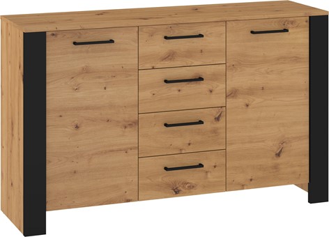 meble DELIS 03 duża komoda z szufladami drzwiami do salonu dąb artisan czar