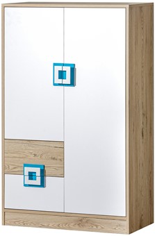 meble NICO 07 wysoka komoda z szufladami drzwiami młodzieżowa dąb biały tur