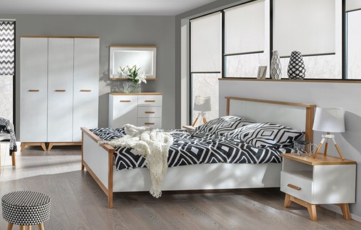 meble SVEN #2 sypialnia styl skandynawski łóżko szafa komoda szafka nocna