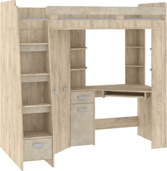 Łóżko piętrowe z biurkiem szafą narożną antresola SOLA L endgrain gr.migdał
