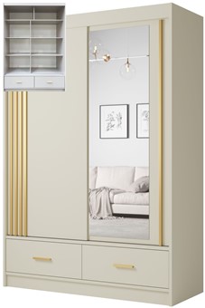 CA35-15 szafa przesuwna z szufladami lustrem lamelami cashmere kaszmir UZP