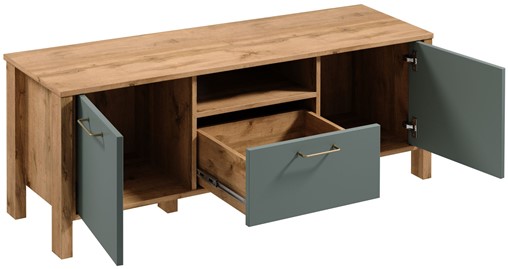 meble INDYGO RTV1S komoda stolik szafka RTV z szufladą dąb wotan zieleń