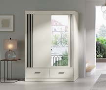 CA34-15 szafa przesuwna z szufladami lustrem lamelami cashmere kaszmir UCP