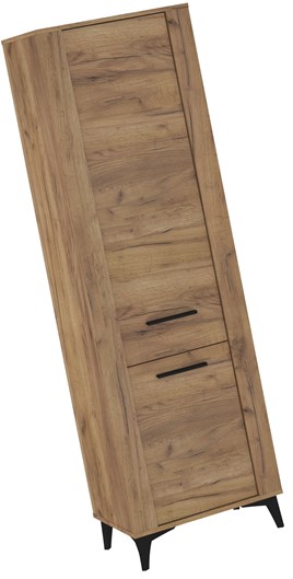 meble MIGES 01 wąski regał zamknięty z półkami bieliźniarka dąb craft złoty