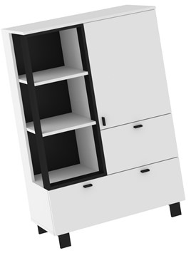 meble GAVES 06 niski regał na książki z szufladami loft biały czarny