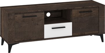 meble MIGES 10 komoda stolik szafka RTV na nóżkach dąb grange biały połysk