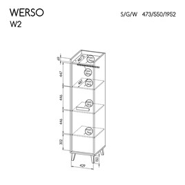 meble WERSO 02 wąska szafa do przedpokoju z półkami drążkiem na nóżkach 47
