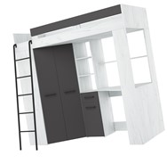 Łóżko piętrowe z biurkiem szafą narożną antresola FLO L craft biały grafit