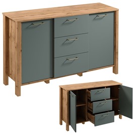 meble INDYGO K2D3S komoda z szufladami drzwiami do salonu dąb wotan zieleń