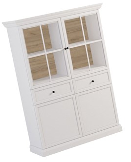 meble LUCCA W4D2S niska witryna do salonu z szufladami biały opal dąb craft