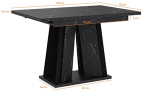 DOHA nowoczesny stół rozkładany do salonu jadalni 120x80 marmur royal czarn