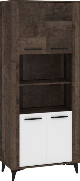 meble MIGES 09 wysoki regał z półkami drzwiami na nóżkach dąb grange biały